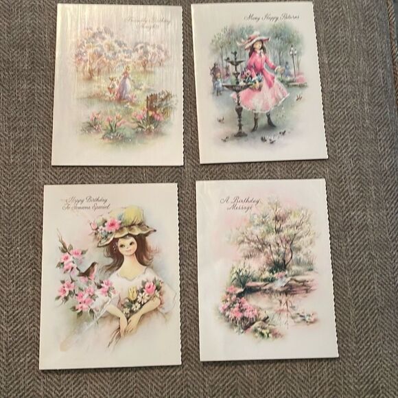 Vintage Lot of 4 Coronation Collection Glitter Birthday Cards 50's Parchment - Picture 14 of 15